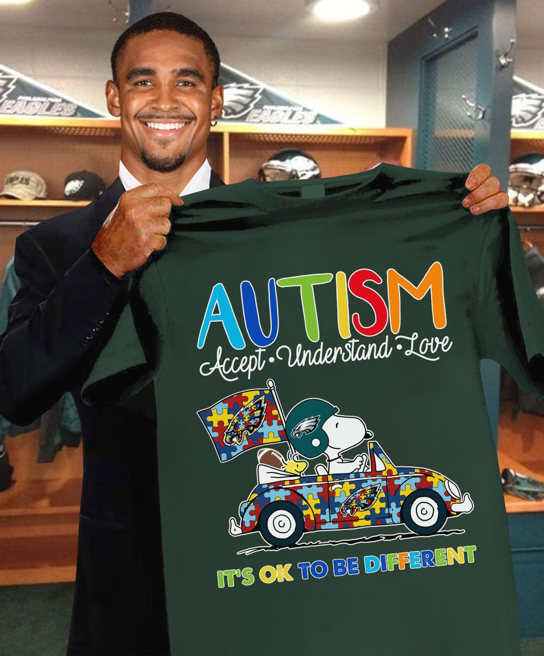 Snoopy Philadelphia Eagles Autism Awareness Shirt Accept It's Ok To Be Different