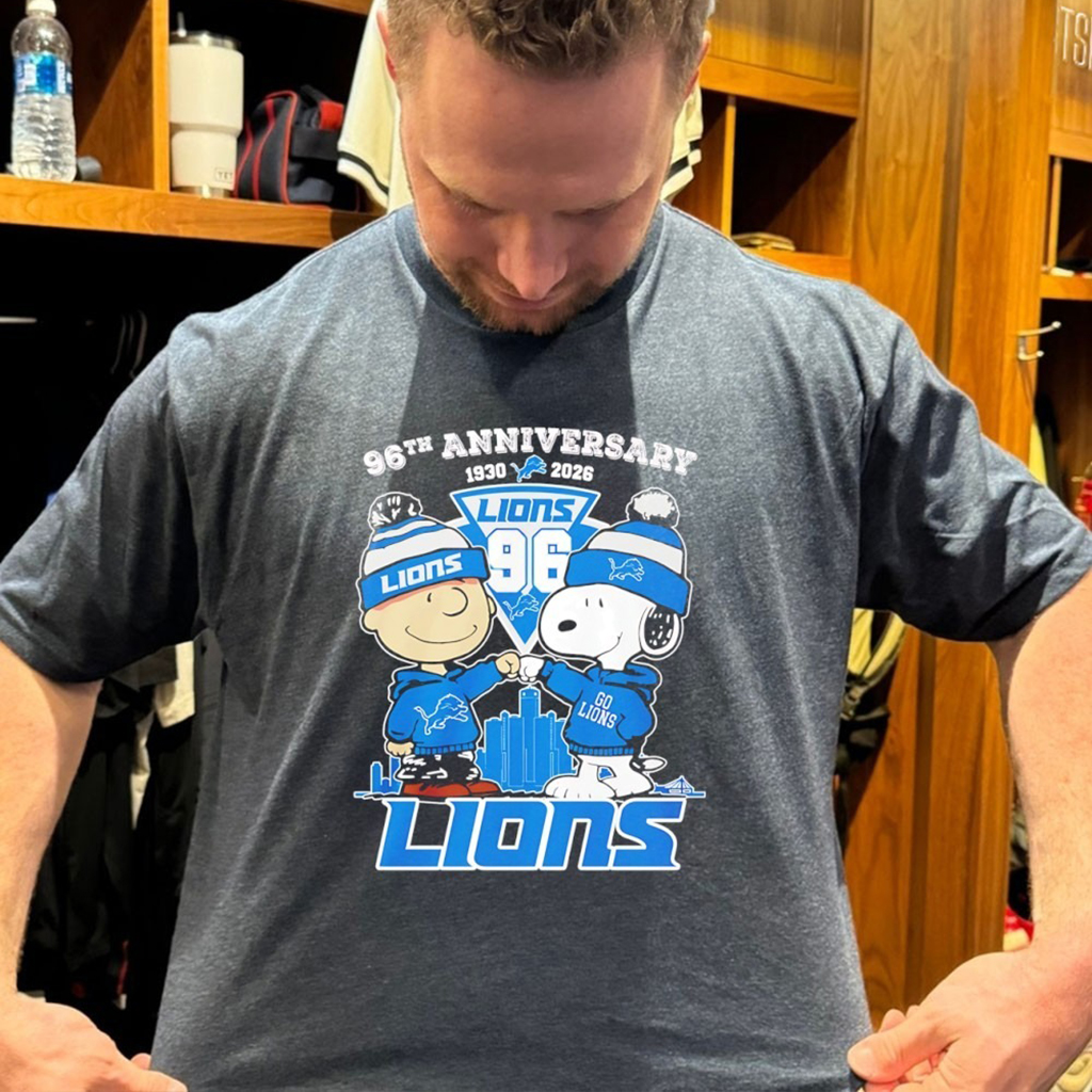 Snoppy Detroit Lions 96Th Anniversary 1930 2026 Skyline T Shirt
