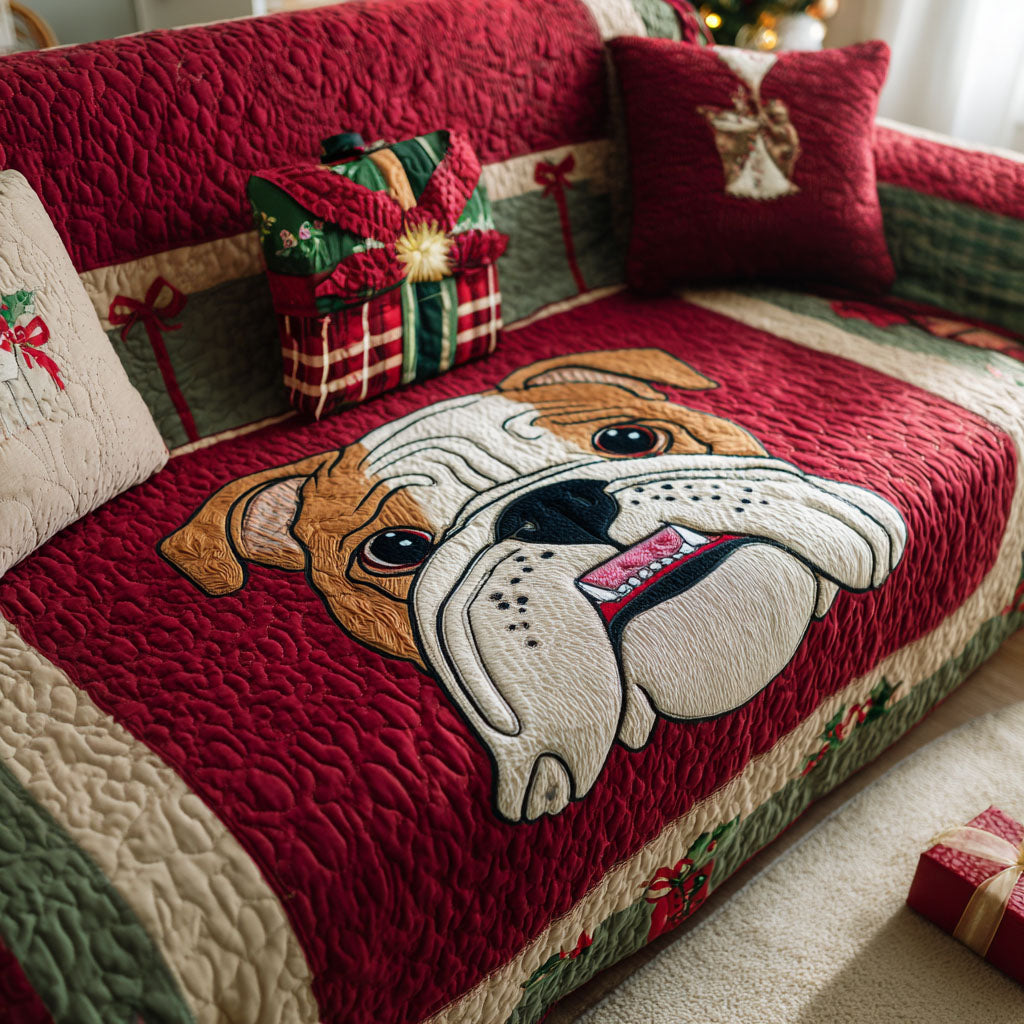 Snout Dreams Quilted Sofa Cover Living Room Winter Decor English Bulldog Stuff