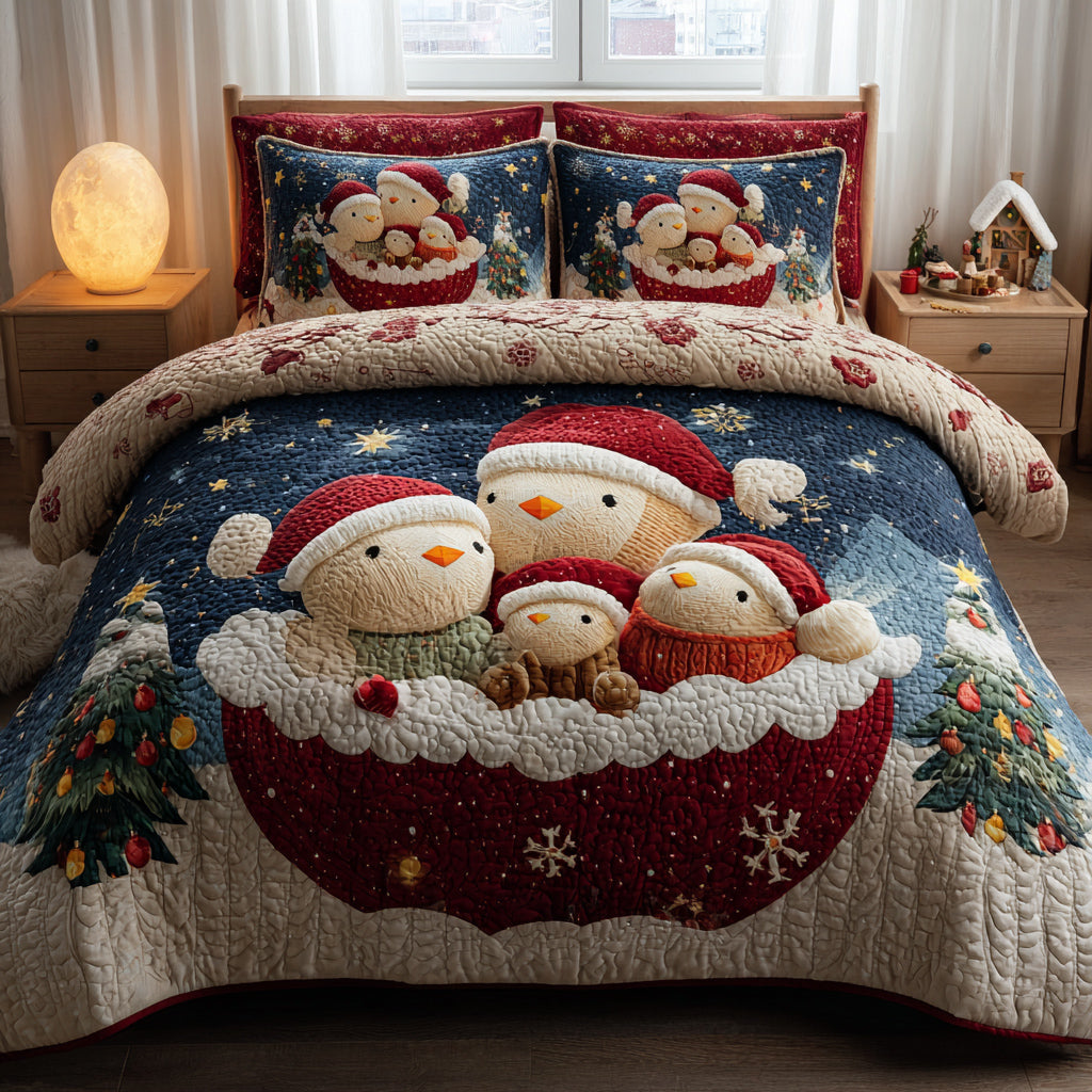 Snow Bird Christmas Quilted Bedding Set Holiday Duvet Covers Christmas Gifts For Grandma
