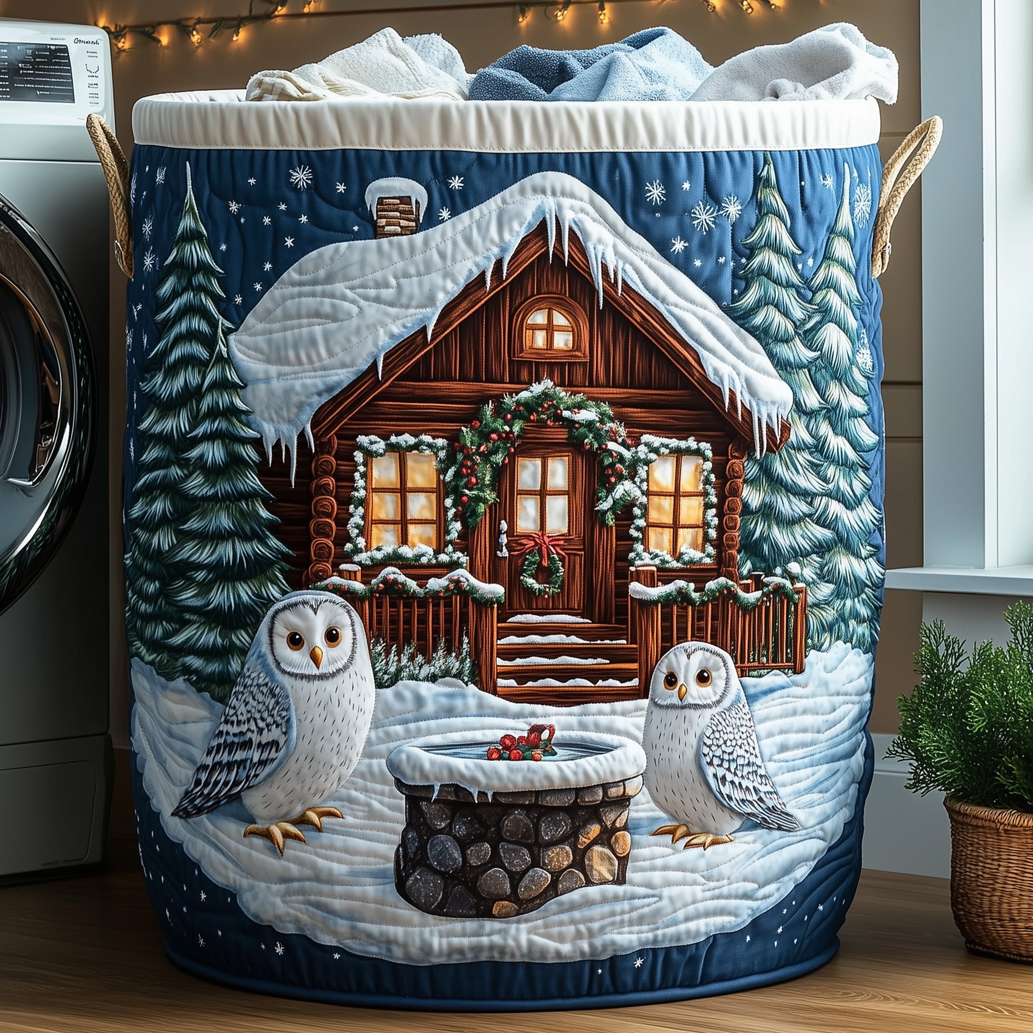 Snow Cabin Quilted Laundry Basket Graduation Merch Gift
