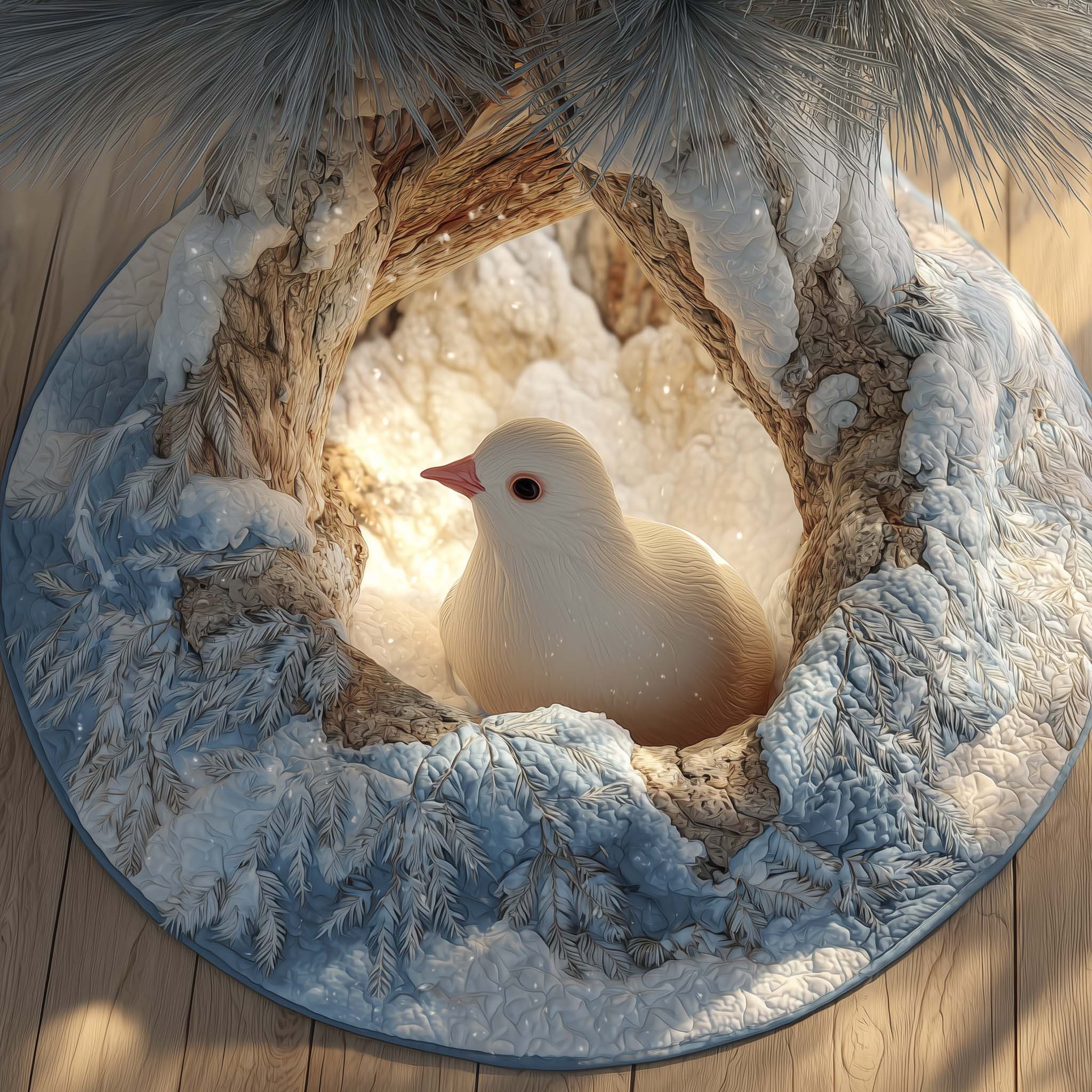 Snow Dove Christmas Quilted Tree Skirt Xmas Tree Bottom Cover Decor Dove Inspired Gifts