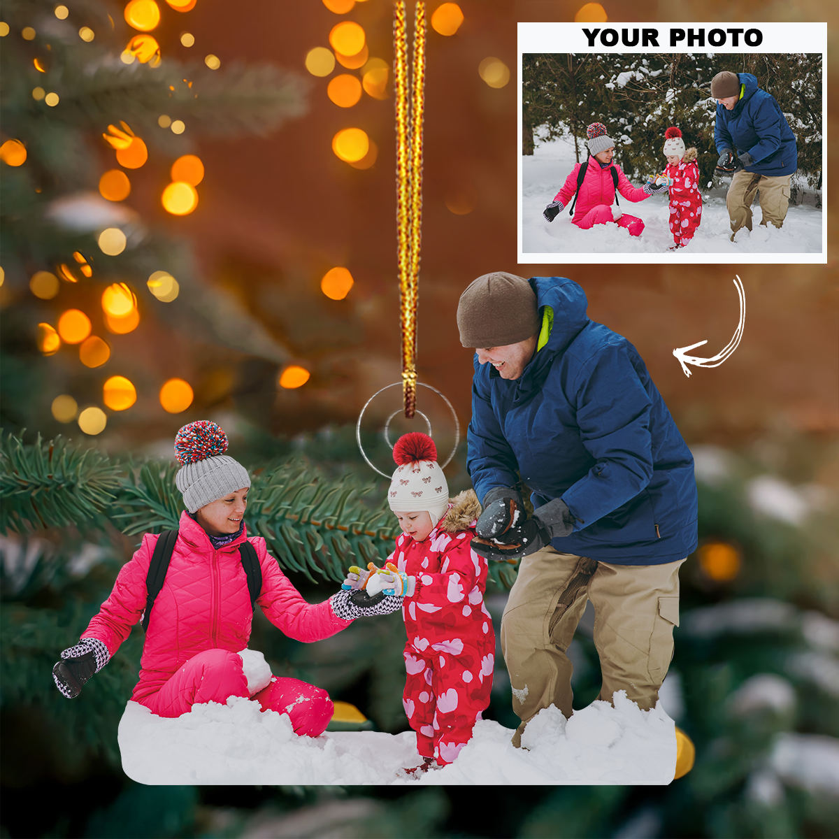Snow Fight Personalized Photo Mica Ornament Customized Your Photo Ornament Christmas