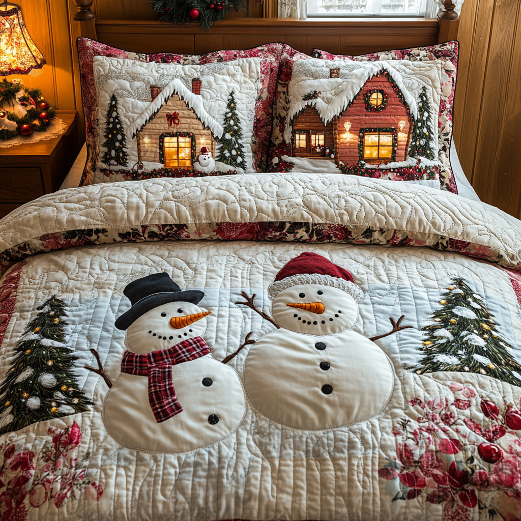 Snow Haven Quilted Bedding Set Christmas Duvet Cover Snowman Gifts For Adults