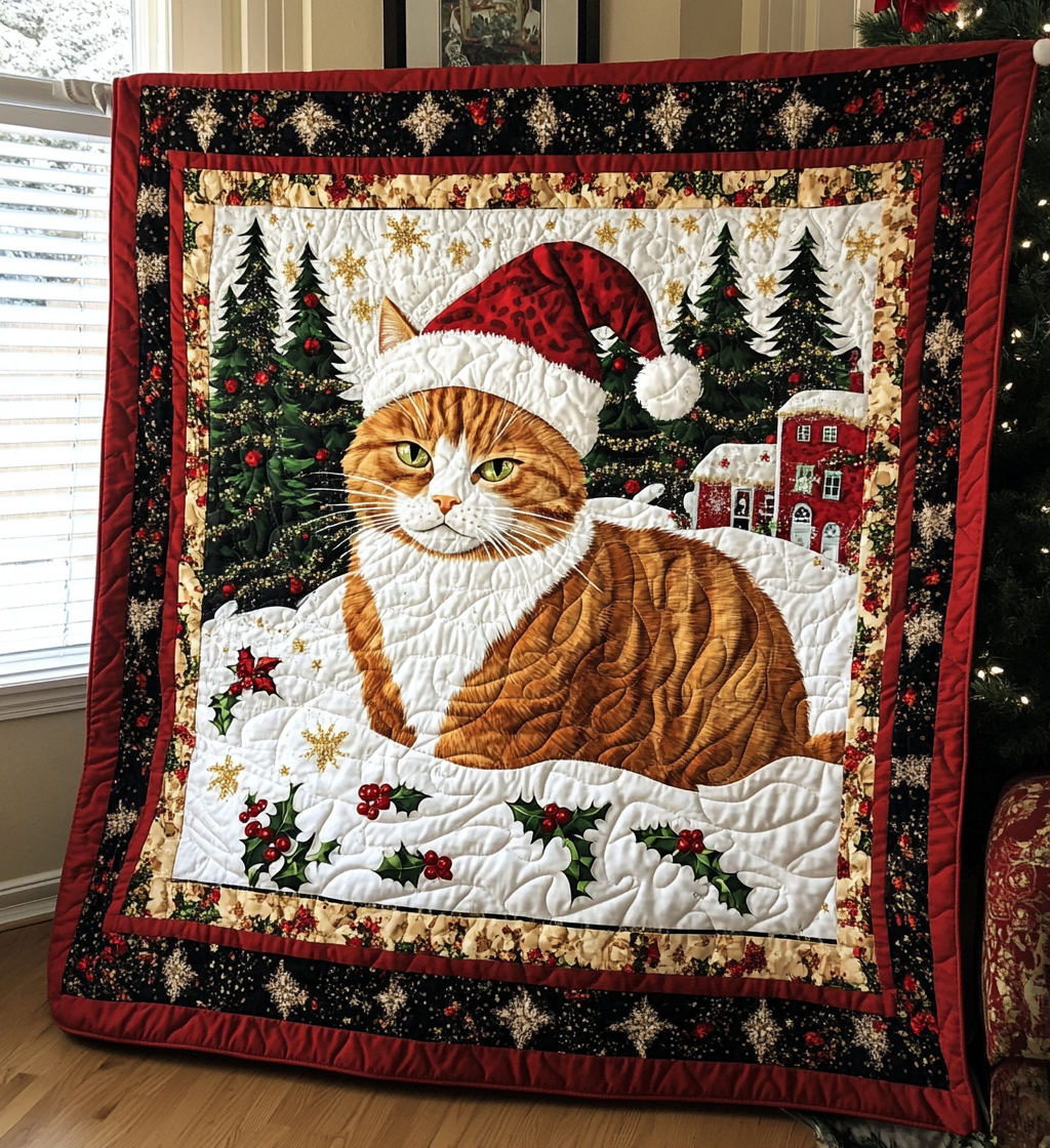 Snow Kitty Quilted Blanket Unique Gifts For Cat Lovers