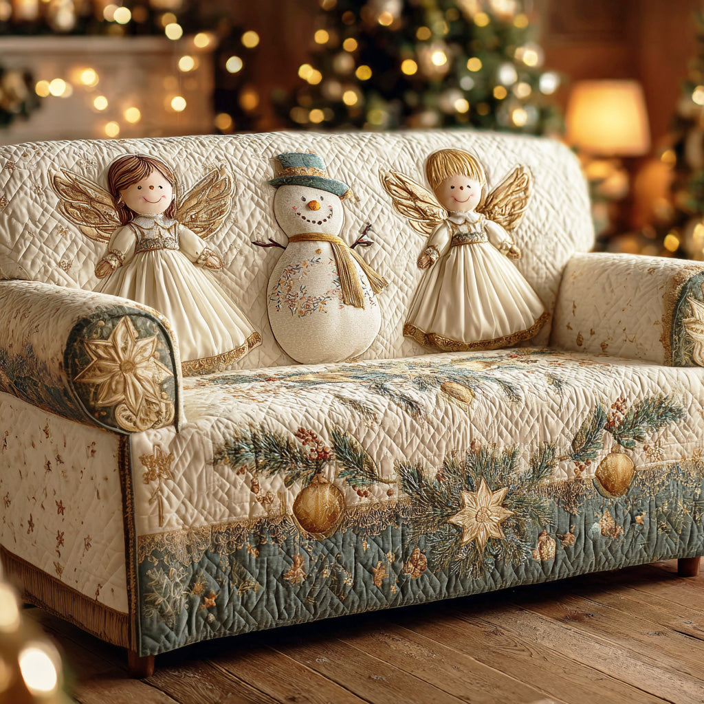 Snow Lantern Friend Quilted Sofa Cover Holiday Living Christmas Decor Unique Snowman Gifts