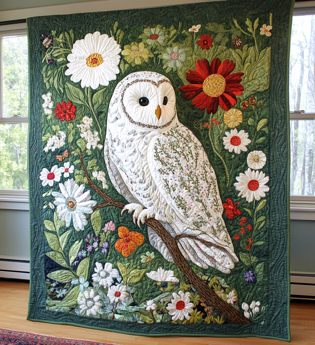 Snow Owl Garden Quilted Blanket Gift For Owl Lover
