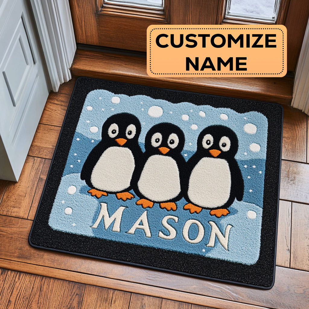 Snow Penguin Custom Personalized DoormatBlanket Perfect Gift For Friends and Family on Christmas Day
