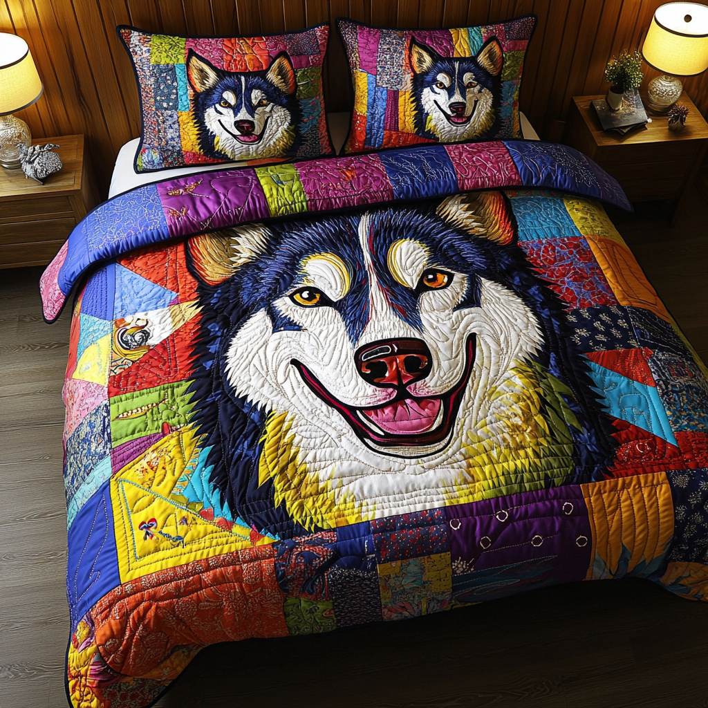 Snow Pup Quilted Bedding Set Warm and Breathable Bedding Set for All Seasons