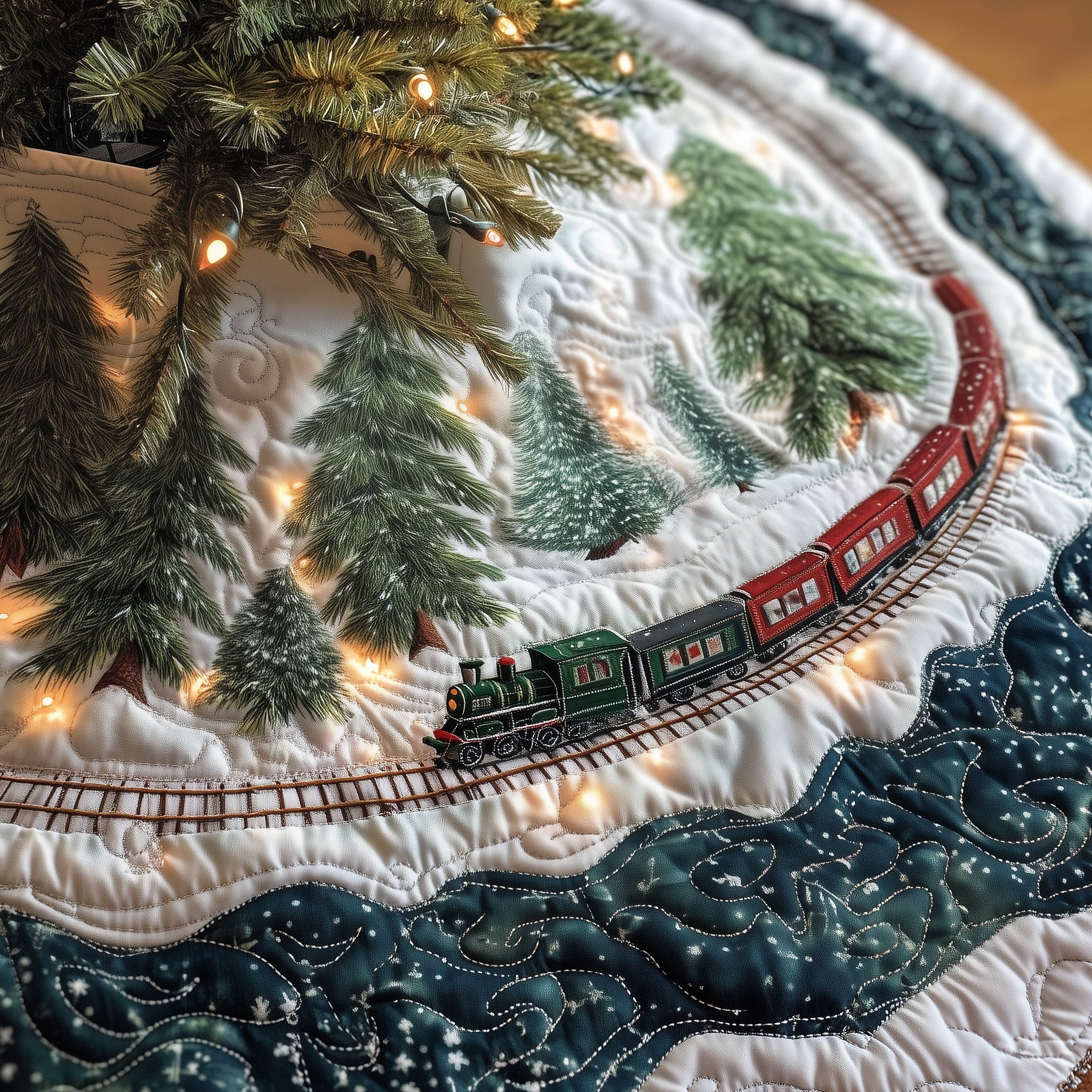 Snow Railway Quilted Tree Skirt Best New Year Gift Merch