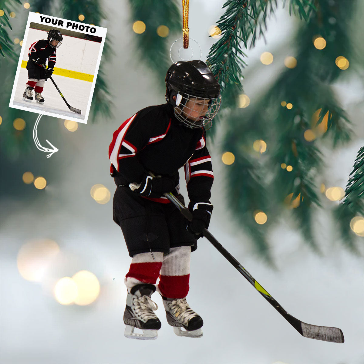 Snow Striker Personalized Photo Mica Ornament Christmas Gift For Ice Hockey Players Ic