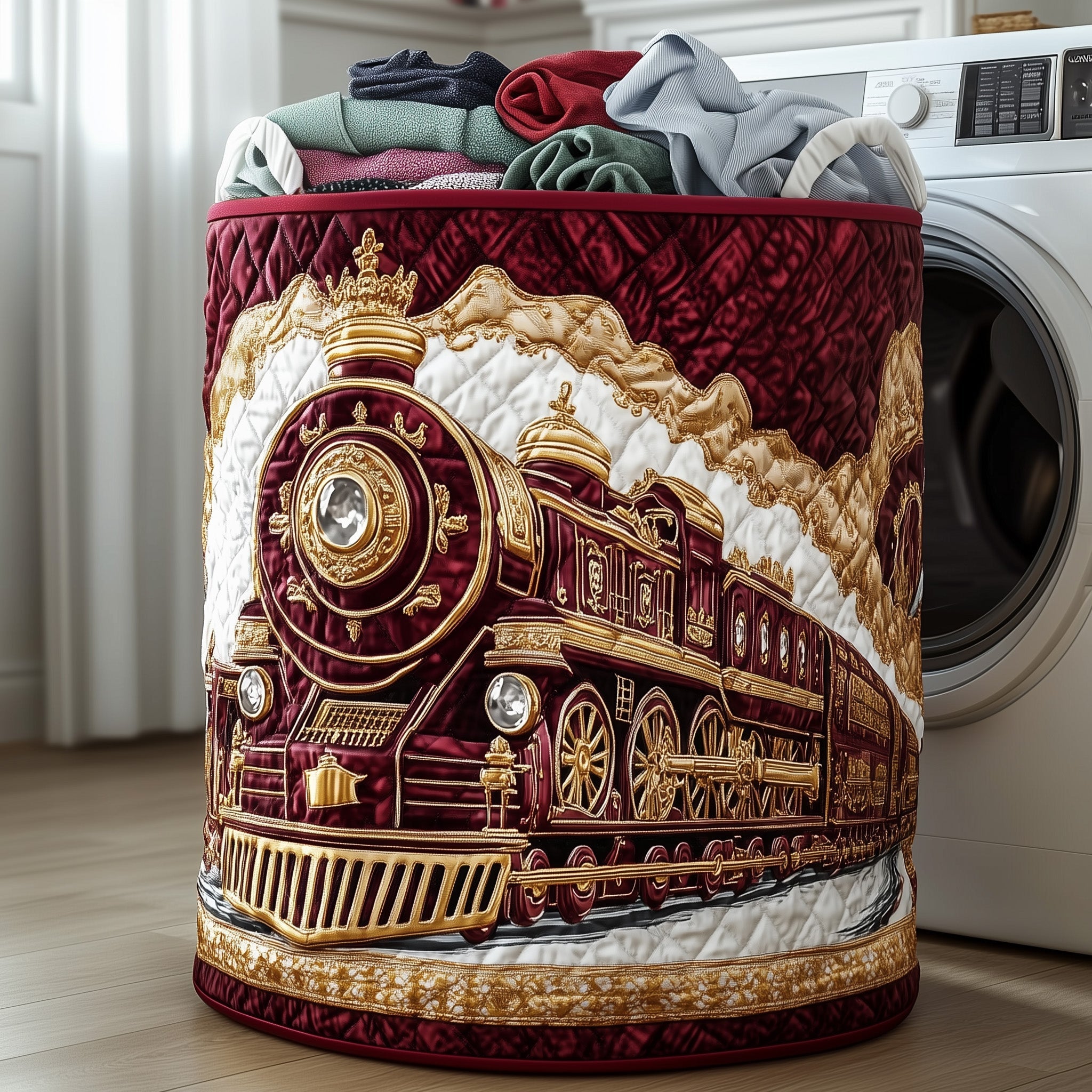 Snow Train Quilted Laundry Basket Christmas Gifts For Friends
