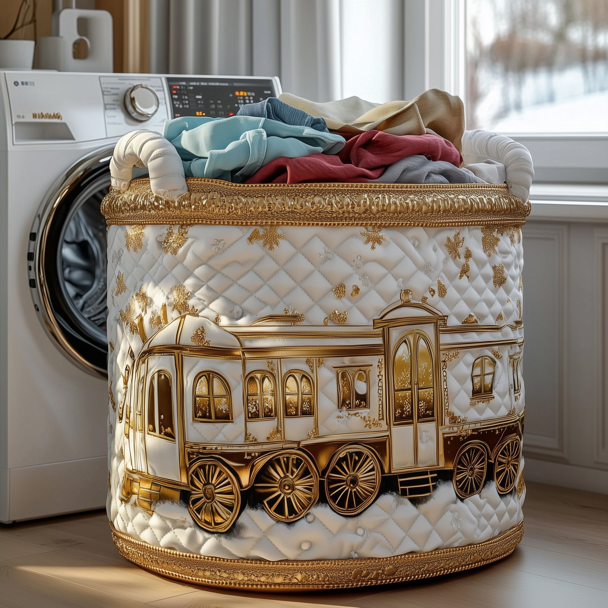 Snow Train Quilted Laundry Basket Top Christmas Gifts For Girlfreind