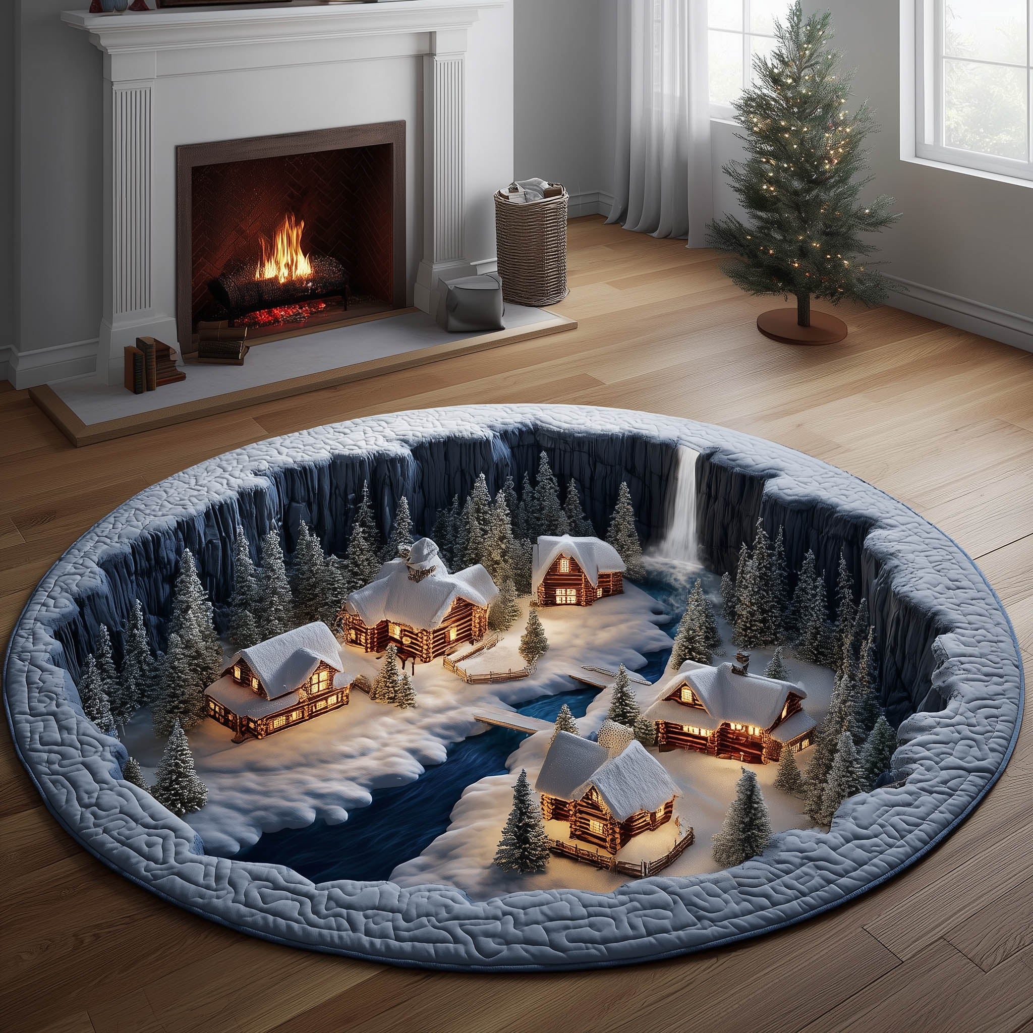 Snow Village Quilted Round Mat Beautiful Quilted Round Mat Gift for Loved Ones