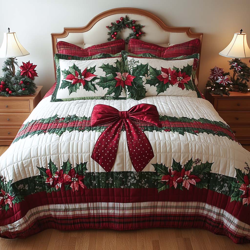 Snowberry Bow Quilted Bedding Set Best Holiday Duvet Covers Christmas Ideas For Mom