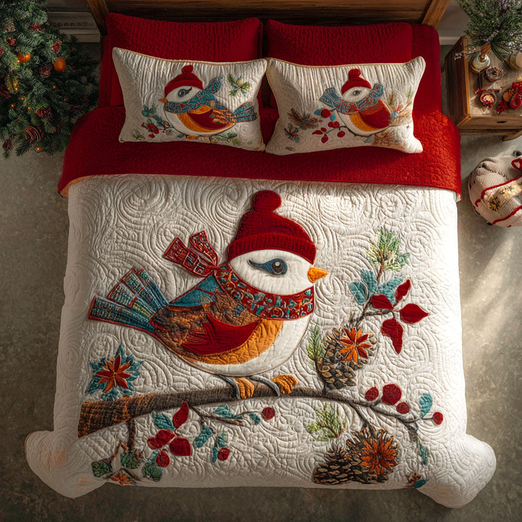 Snowberry Chickadee Quilted Bedding Set Classic Bedding Set That Enhances Your Sleep Space