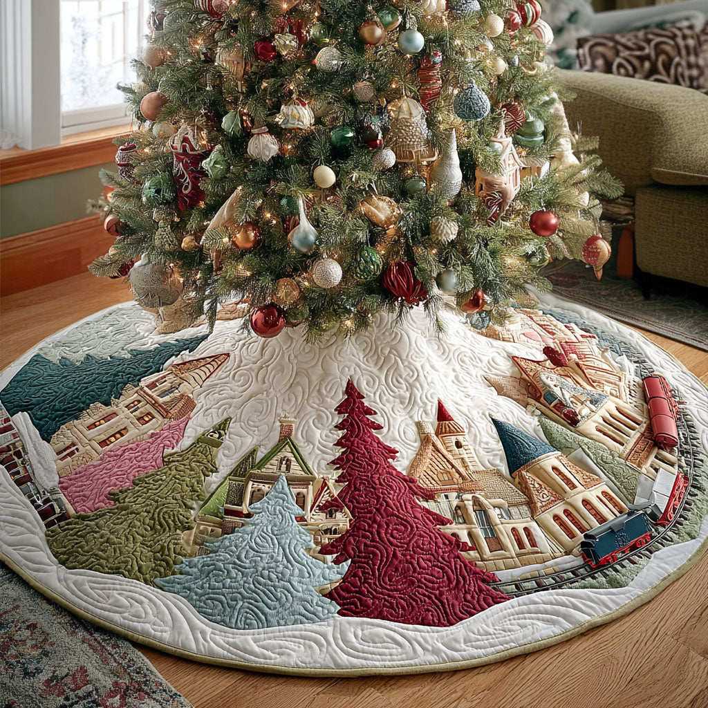 Snowberry Village Christmas Quilted Tree Skirt Xmas Decorations Christmas Presents