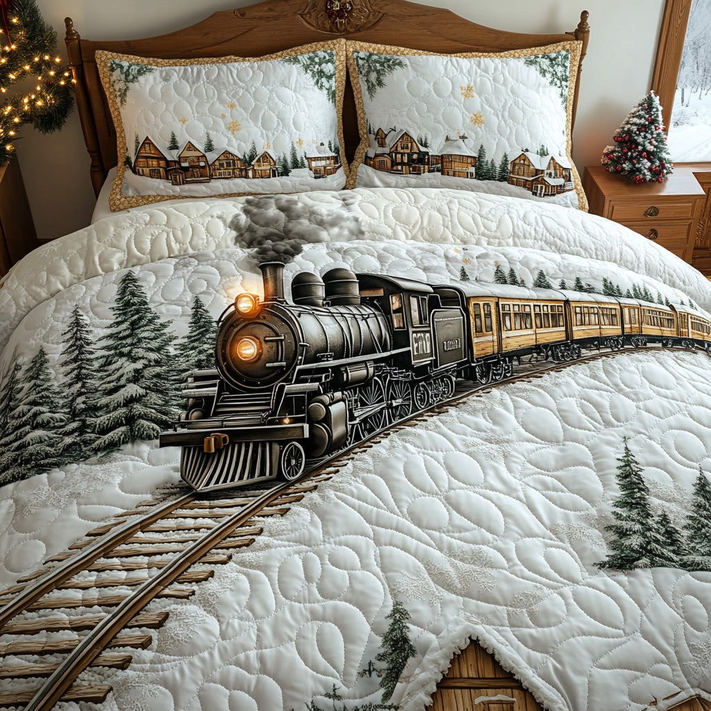 Snowbound Express Quilted Bedding Set Beautiful Printed Bedding Set for Home Aesthetics