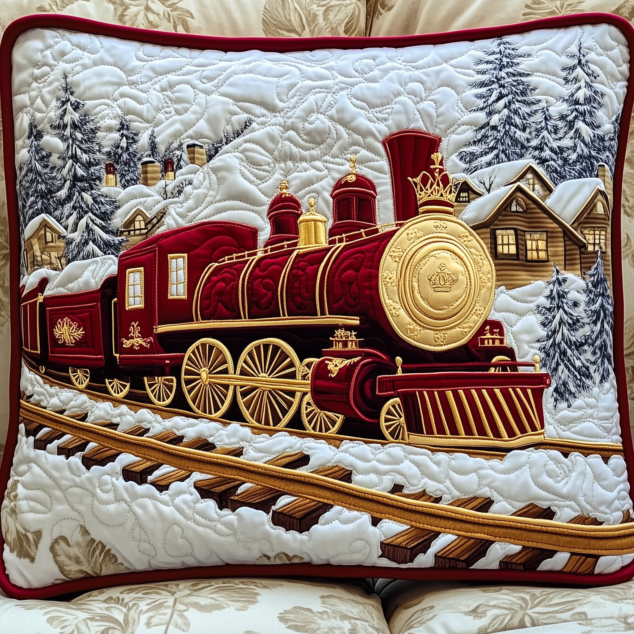Snowbound Majestic Quilted Pillow Case Square Pillow Cushion CoverGifts For Train Lovers Adults