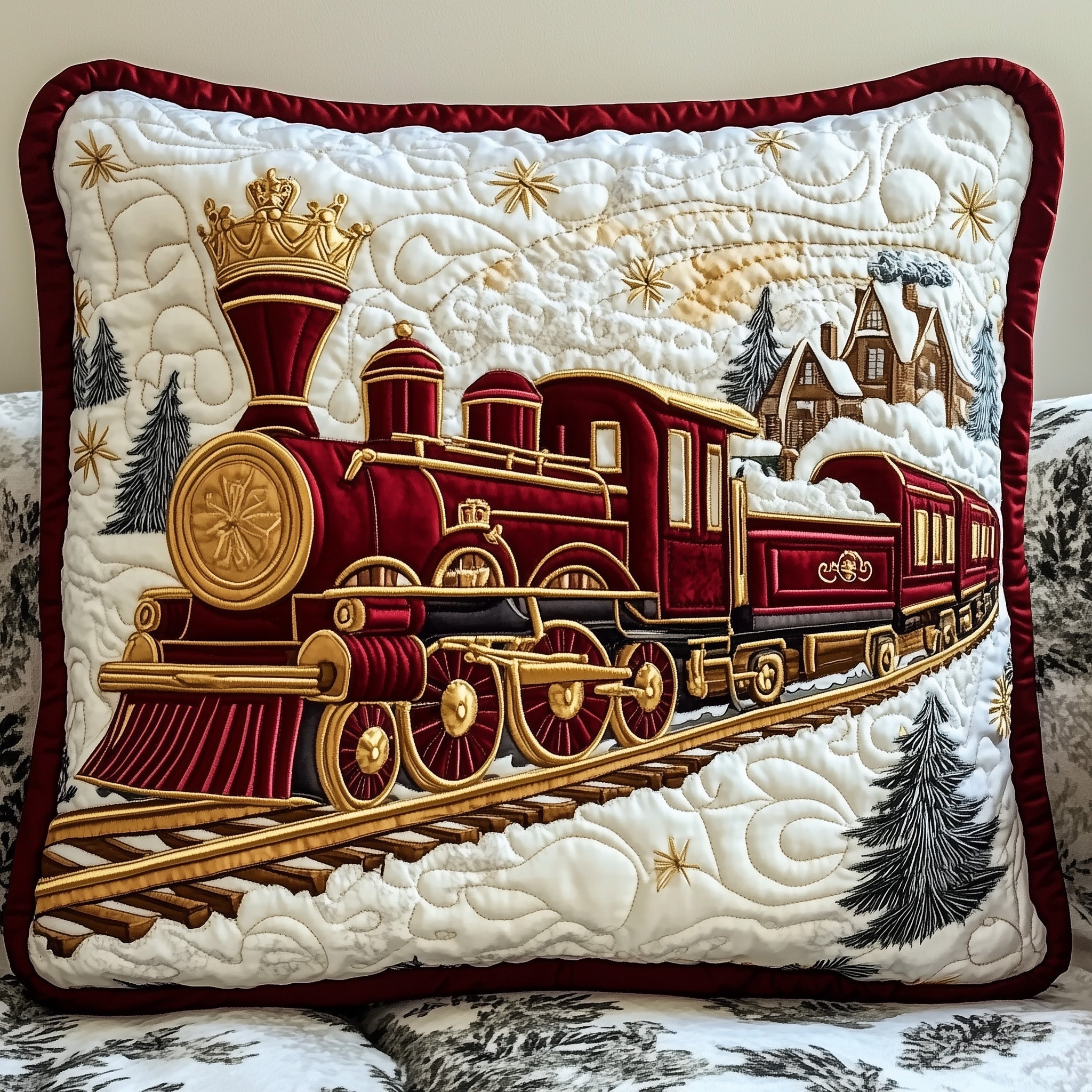 Snowbound Majestic Quilted Pillow Case Square Pillow Cushion CoverTrain Themed Gifts For Him