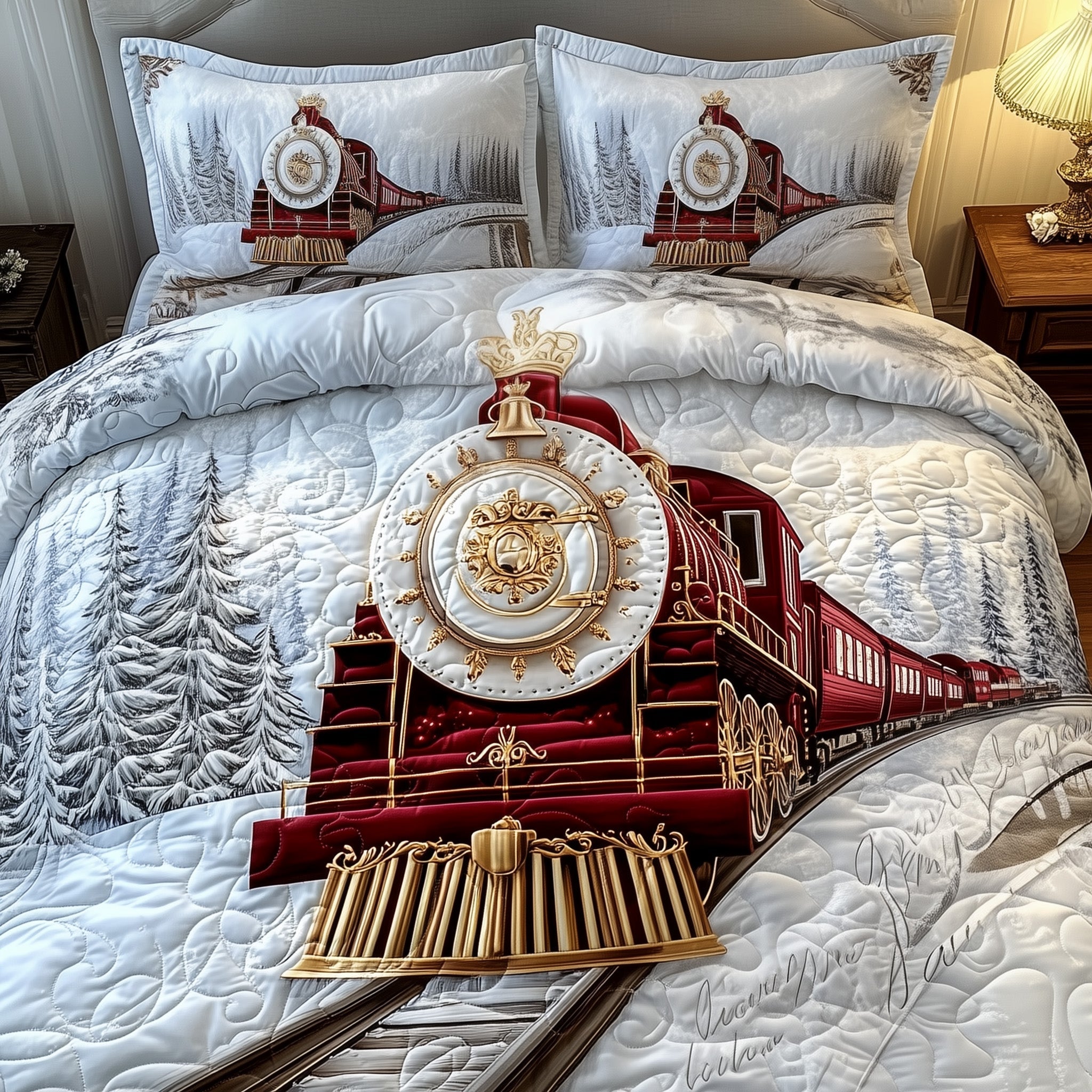 Snowbound Majesty Quilted Bedding Set Duvet Cover Merchandise Train Themed Gifts