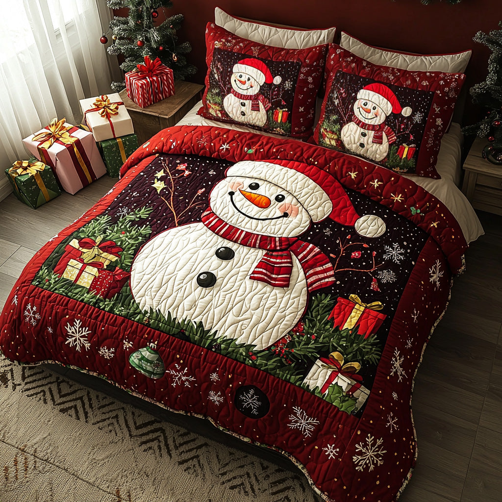 Snowbound Quilted Bedding Set Holiday Season Duvet Cover Set Snowman Themed Gifts