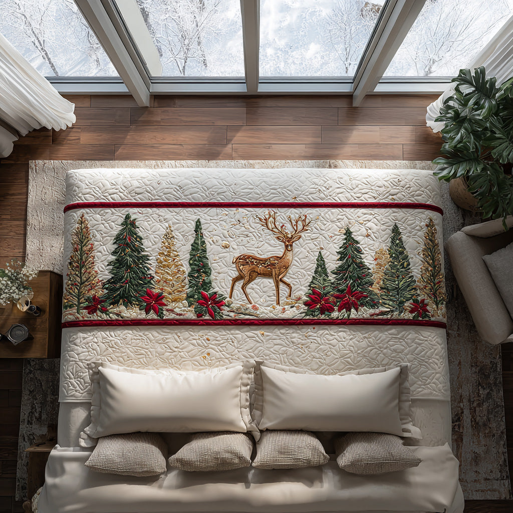 Snowbound Reindeer Quilted Bed Runner Christmas Bedroom Decor 2025 Christmas Gifts