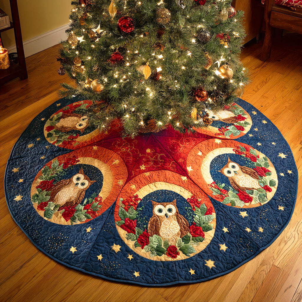 Snowbound Watcher Christmas Quilted Tree Skirt Holiday Decorations Owl Theme Gifts