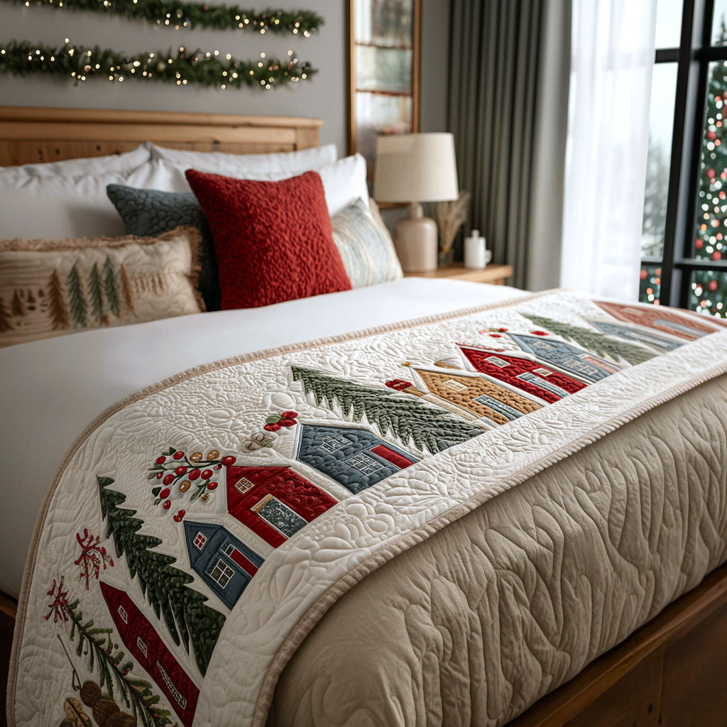 Snowcapped Village Quilted Bed Runner Christmas Bedding Ideas Best Christmas Gifts