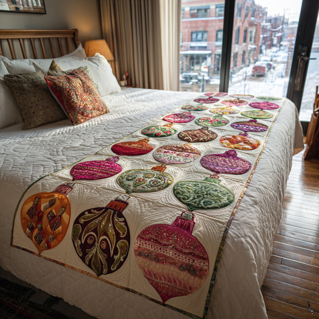 Snowdrop Joy Quilted Bed Runner Bedroom Holiday Decor Secret Santa Gifts