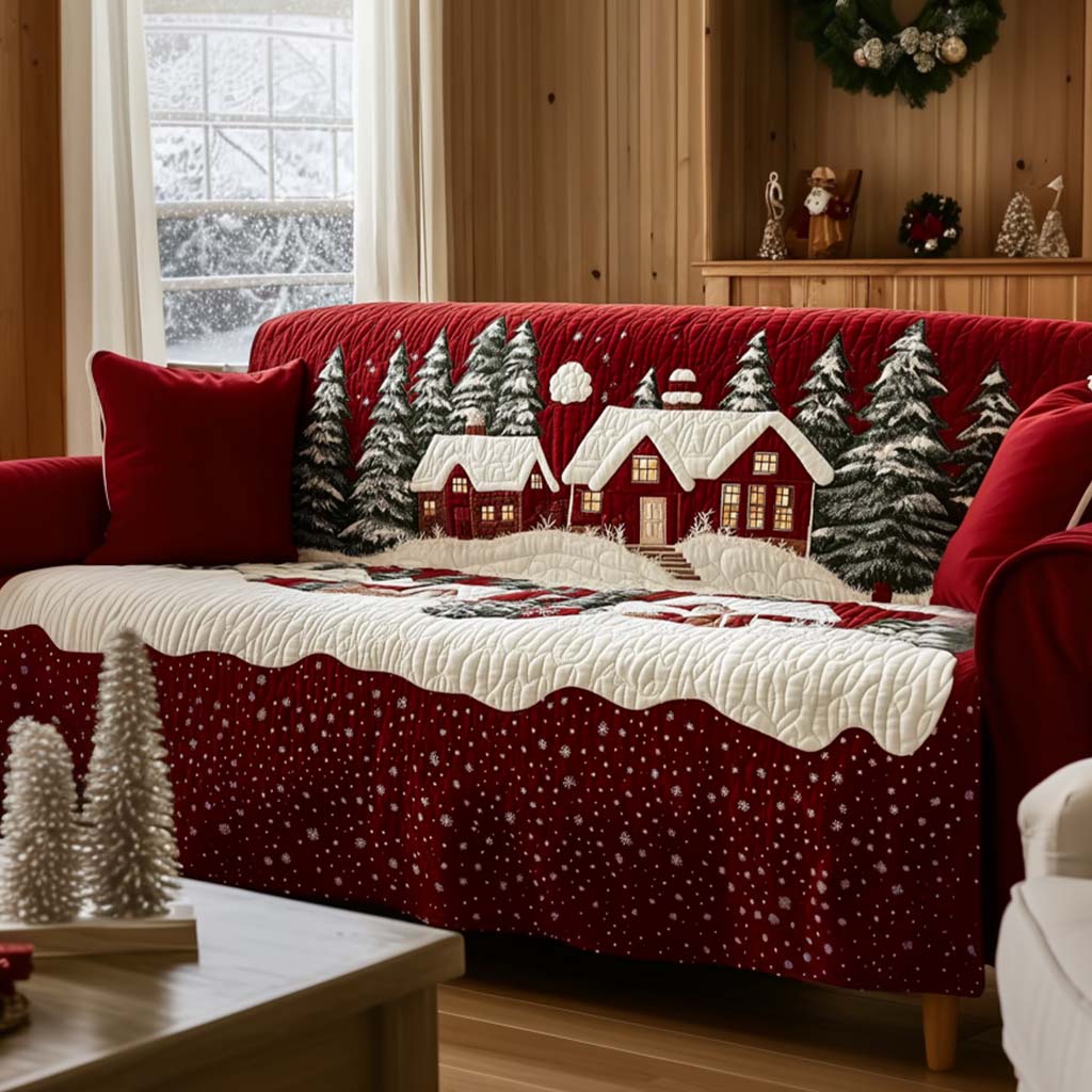 Snowflake Bliss Quilted Sofa Cover Christmas Family Room Decor Good Family Gifts