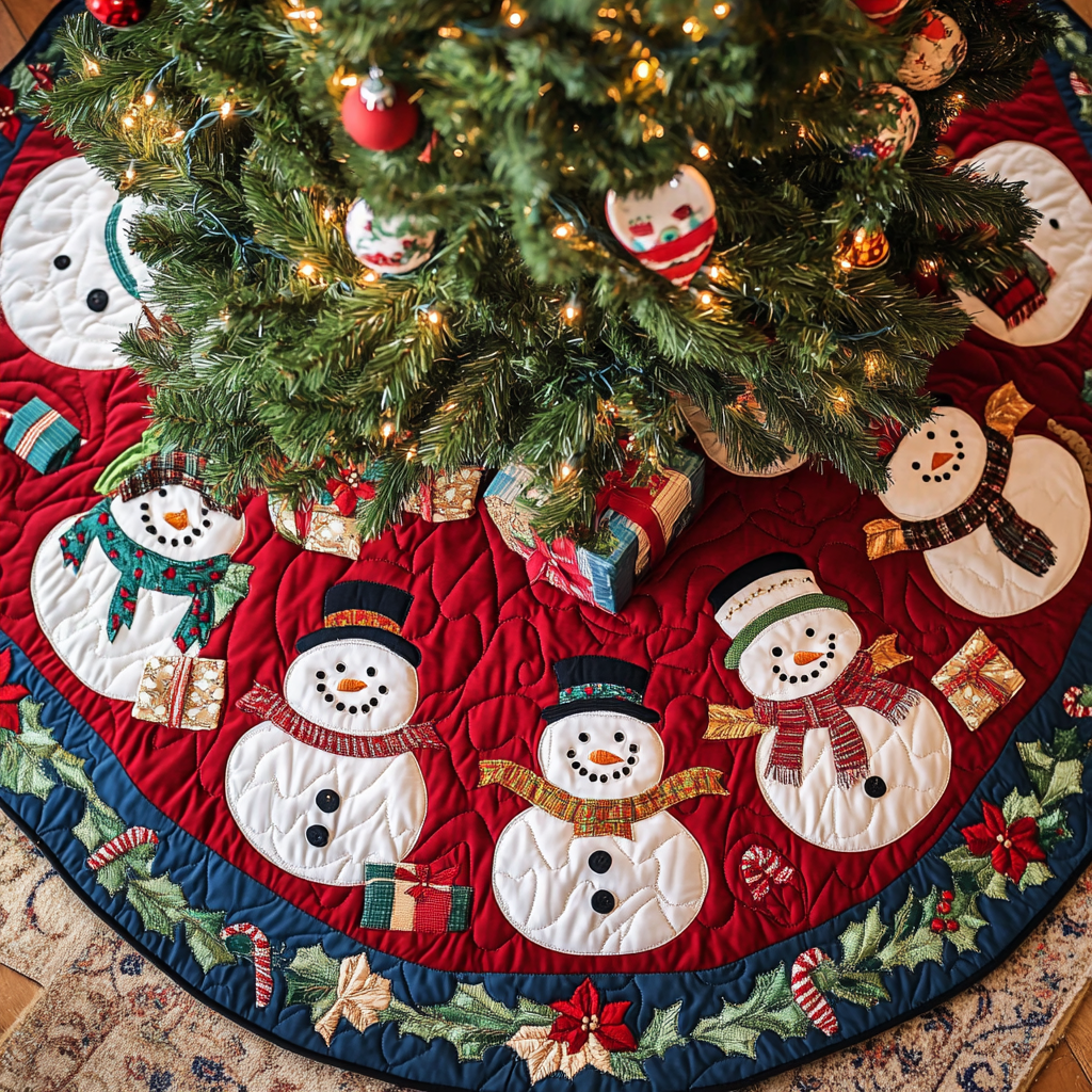 Snowflake Buddy Christmas Quilted Tree Skirt Lovely Holiday Tree Skirt for Festive Vibes