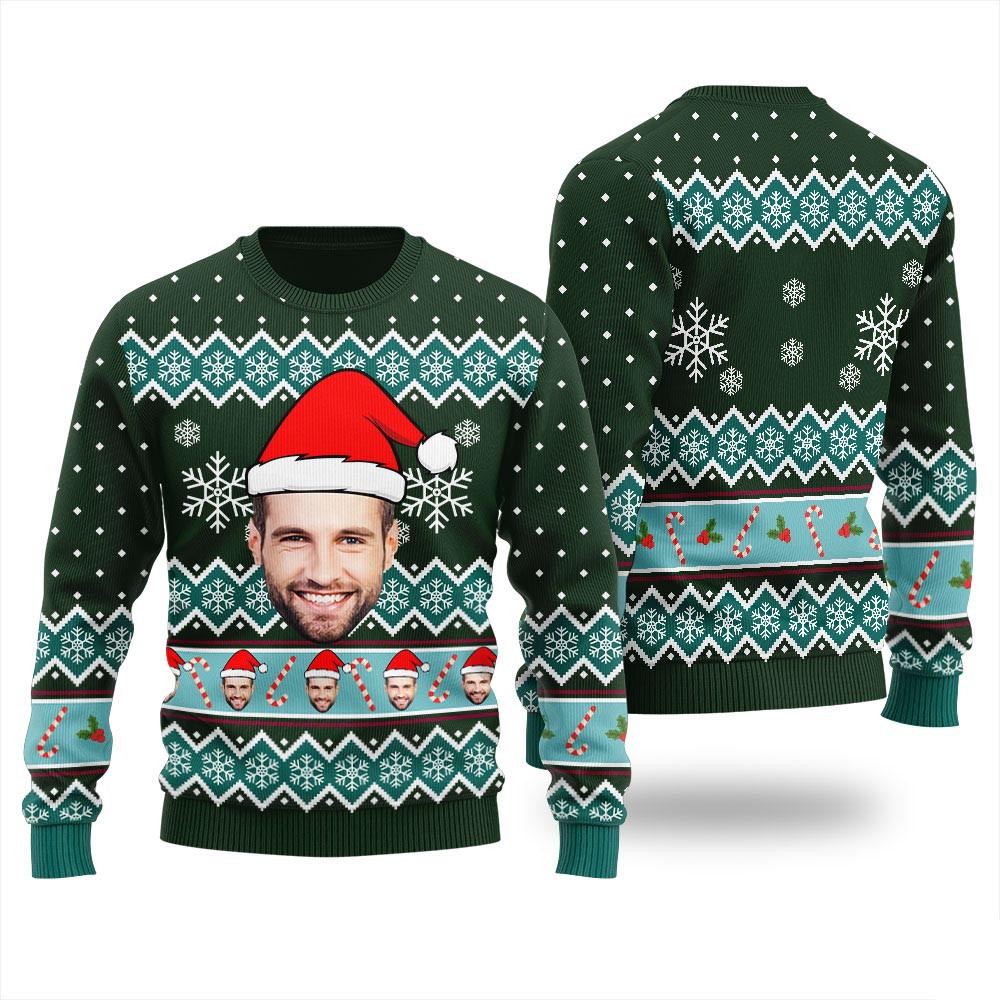 Snowflake Candy Canes Custom Face Christmas Sweater Unique Christmas Gifts For Adults