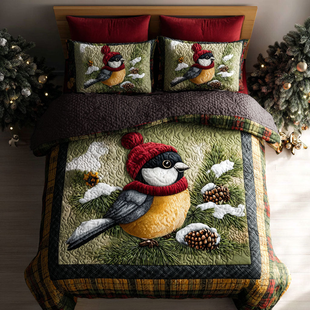Snowflake Chickadee Quilted Bedding Set Elegant Bed Linen Set for Cozy Nights