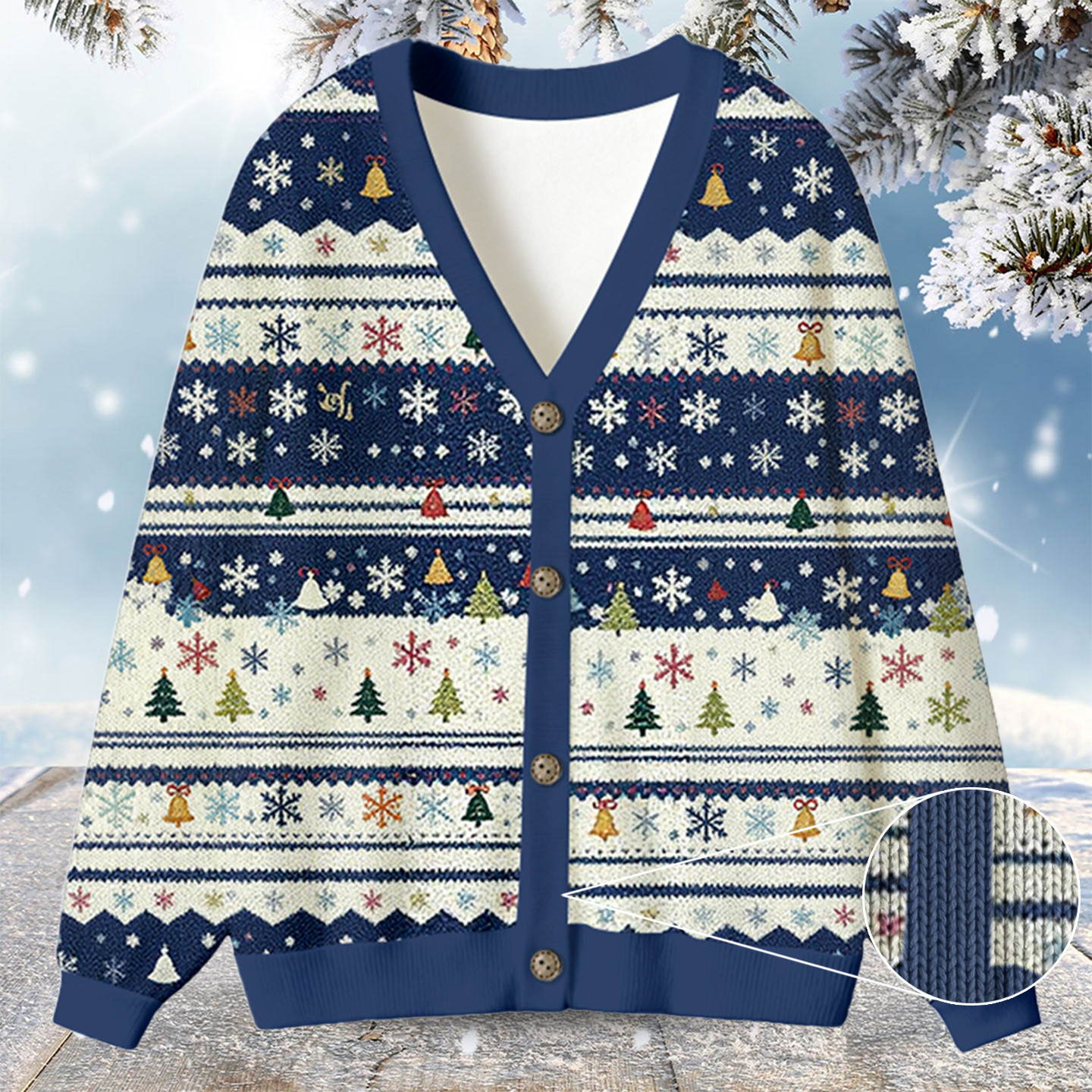 Snowflake Christmas Trees Ugly Cardigan Sweatshirt Cute Xmas Outfit Mother Daughter Gifts