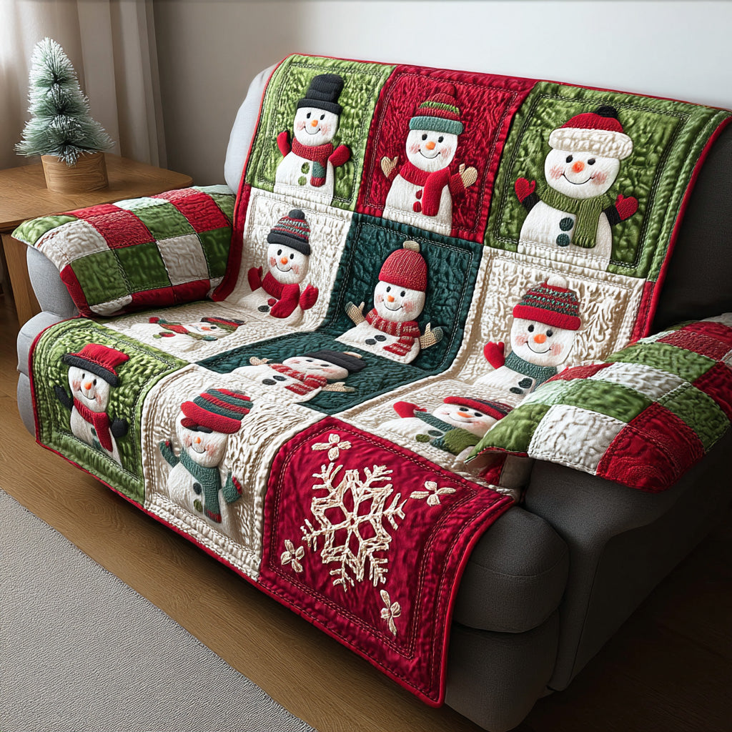 Snowflake Dream Light Quilted Sofa Cover Living Room Winter Decor Family Gift Ideas