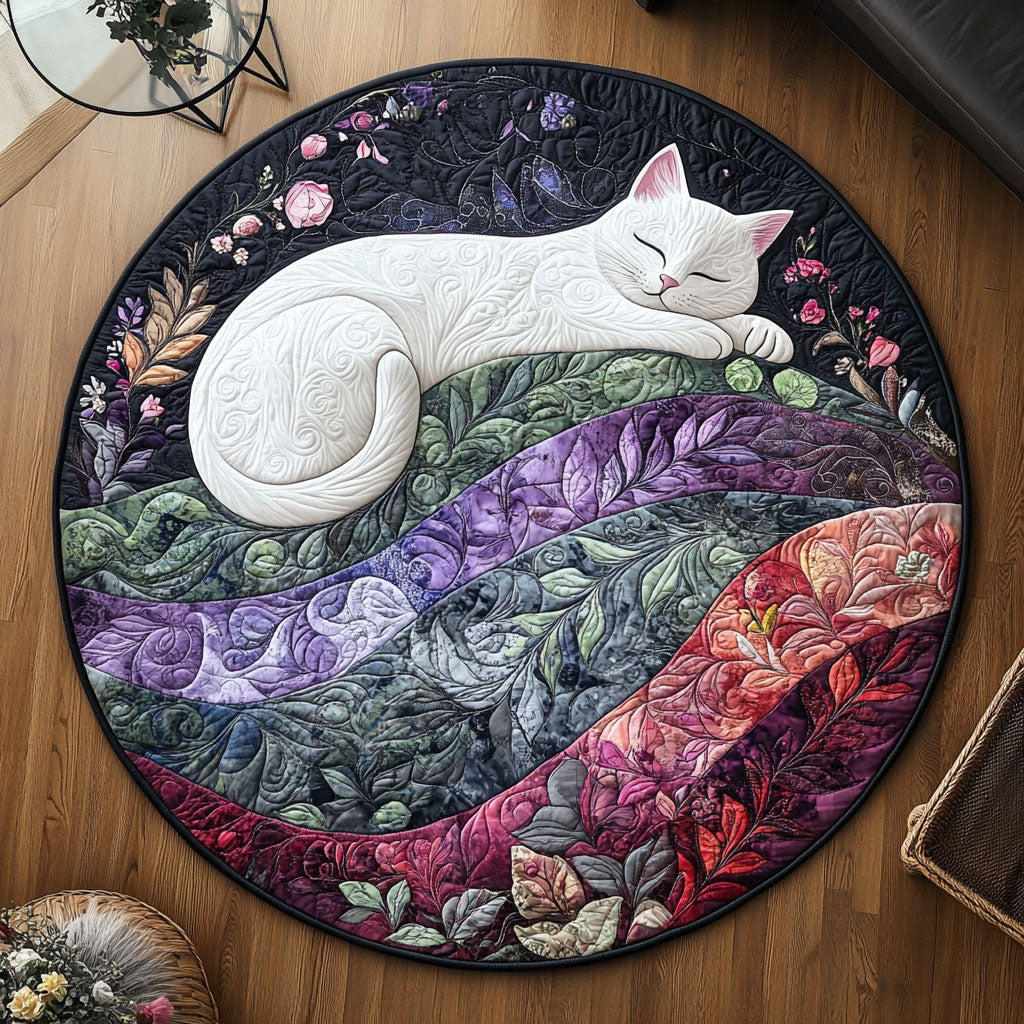 Snowflake Feline Quilted Round Mat Home Entrance Decor Ideas Funny Cat Gifts For Cat Lovers