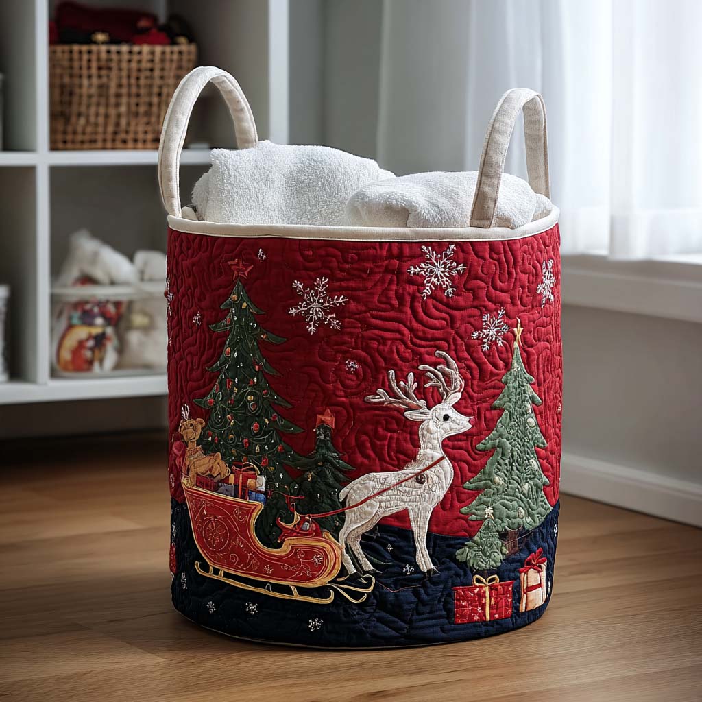 Snowflake Forest Quilted Laundry Basket Decorative Quilted Laundry Basket for Neat Spaces
