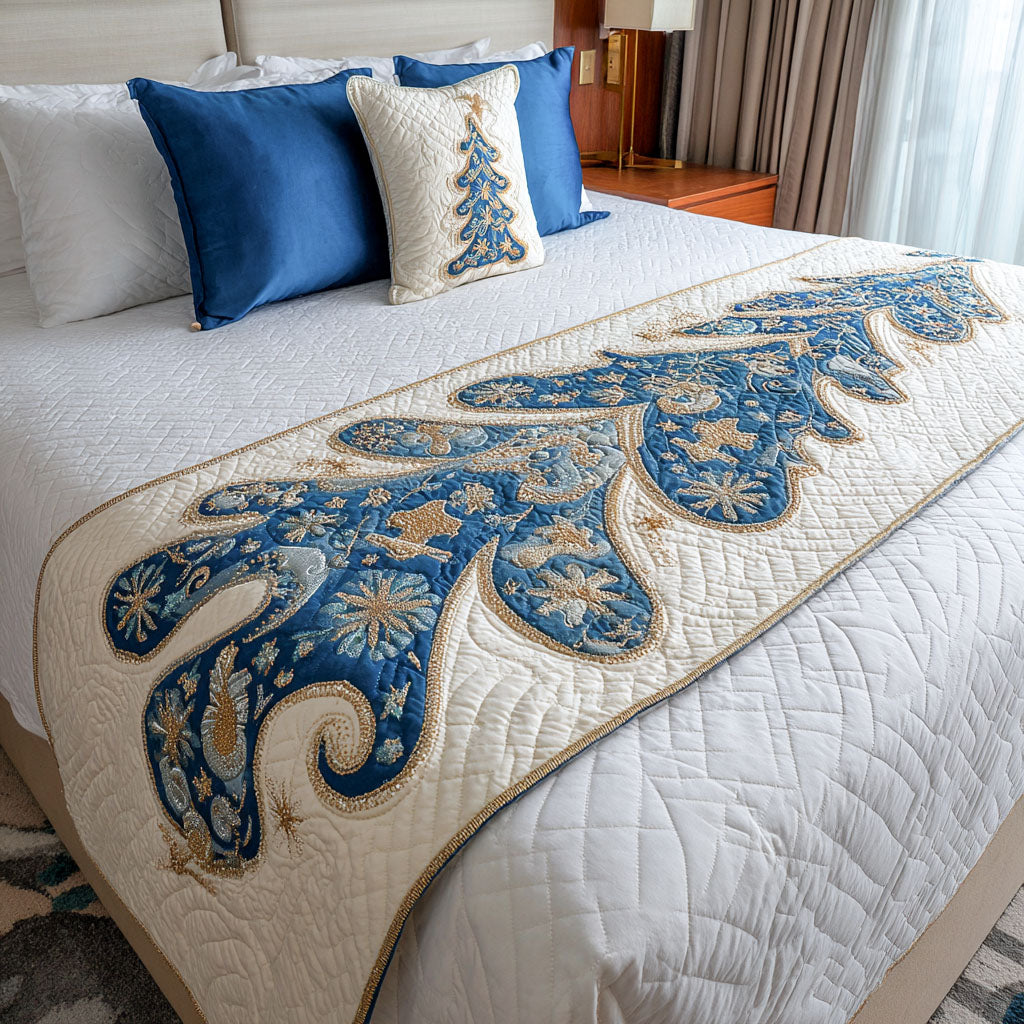 Snowflake Glow Quilted Bed Runner Bed Christmas Decor Xmas Gifts For Mother In Law