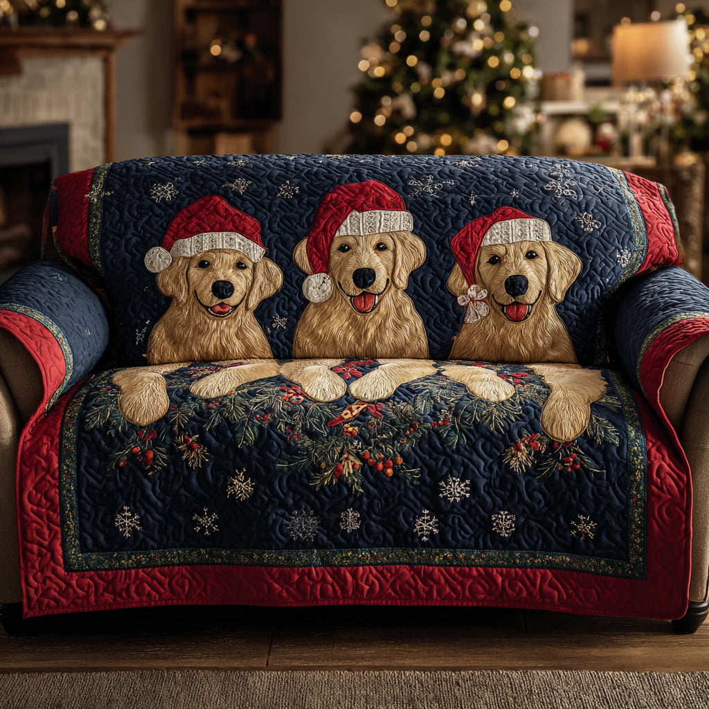Snowflake Golden Retriever Quilted Sofa Cover Christmas Family Room Decor Best Presents For Dog Owners