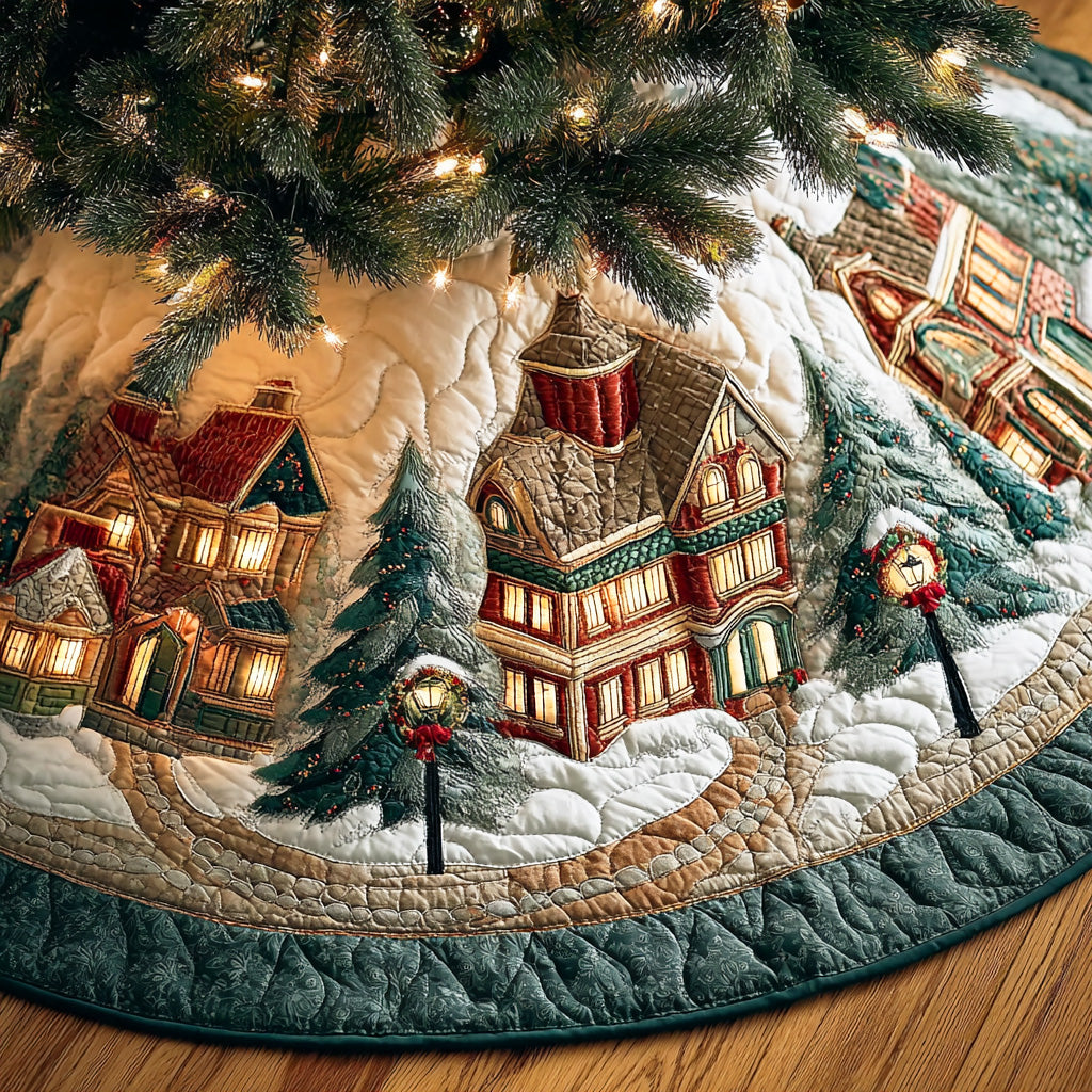 Snowflake Hollow Christmas Quilted Tree Skirt Trendy Quilted Tree Skirt for Stylish Christmas Setup