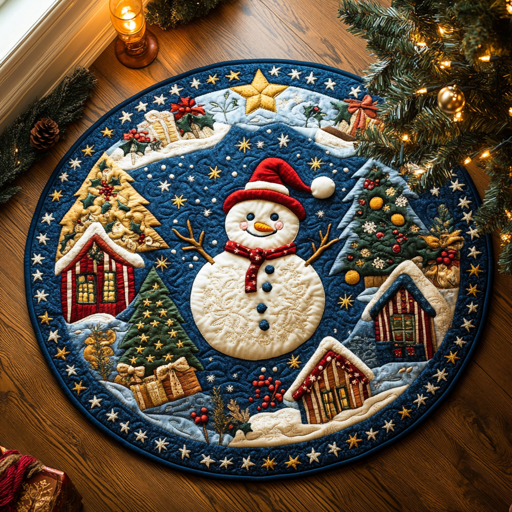Snowflake Quilted Round Mat Unique Front Door Decor Good Family Christmas Present