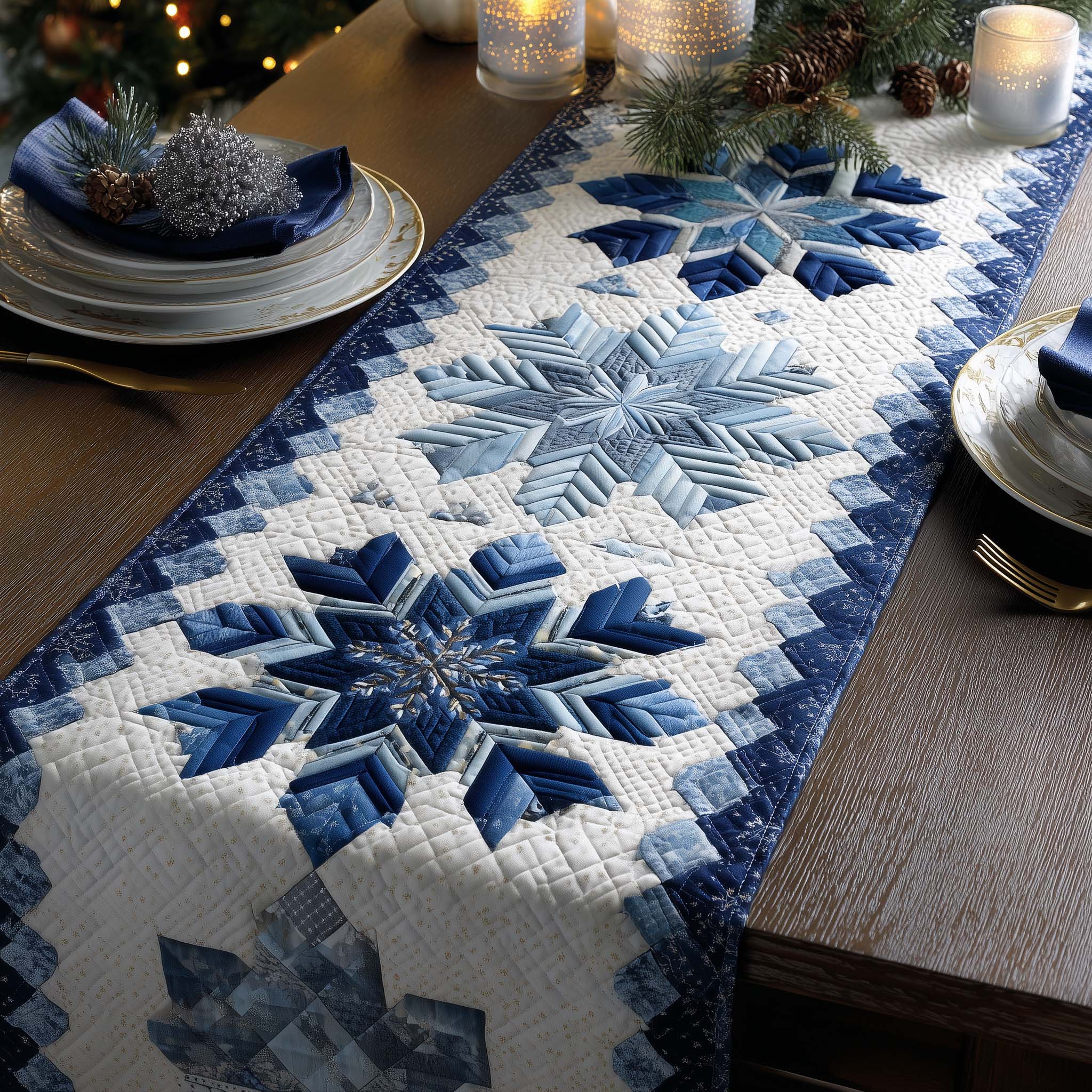 Snowflake Quilted Table Runner Farmhouse Dining Room Decor Gift For Home