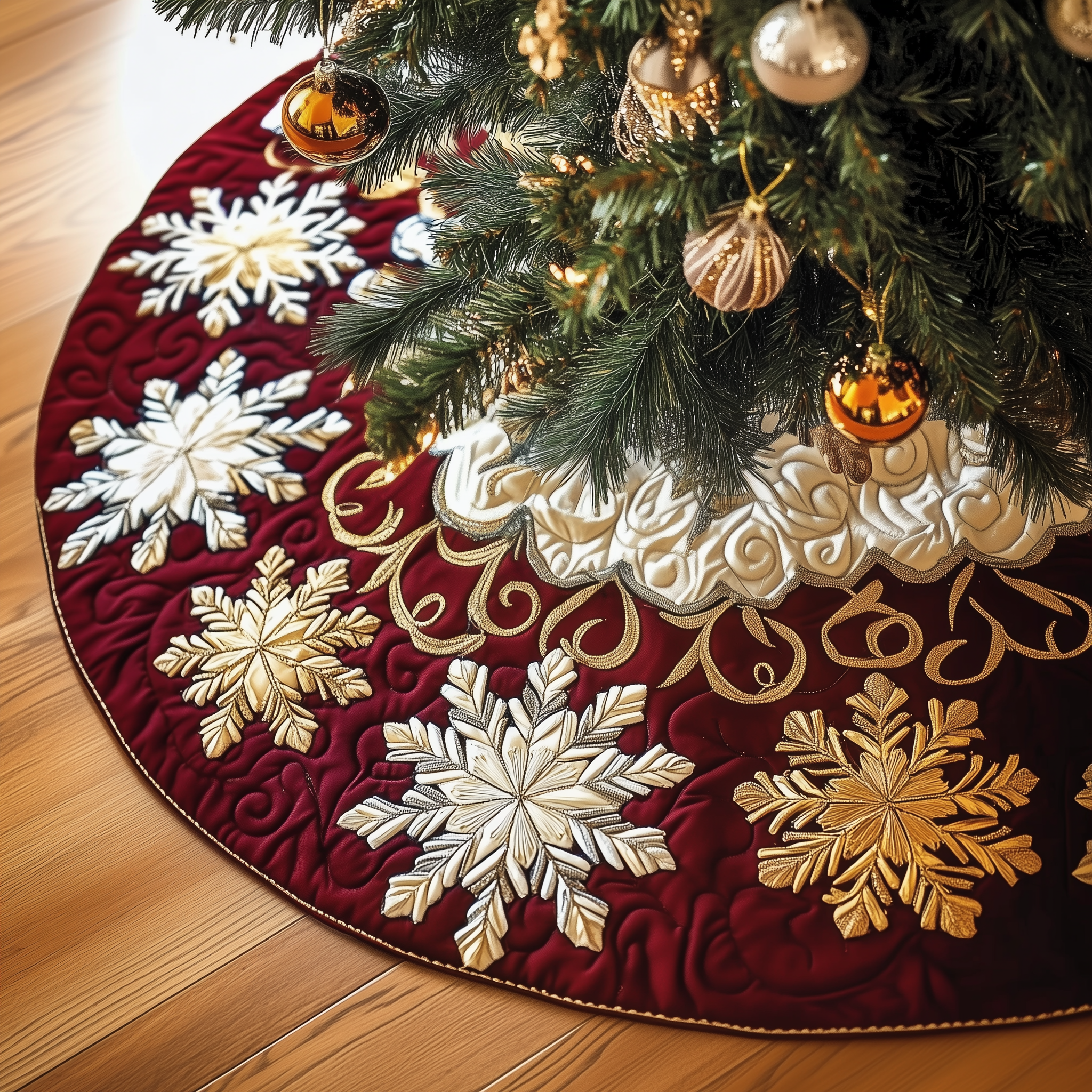 Snowflake Quilted Tree Skirt Joyful Holiday Season Gift Merch
