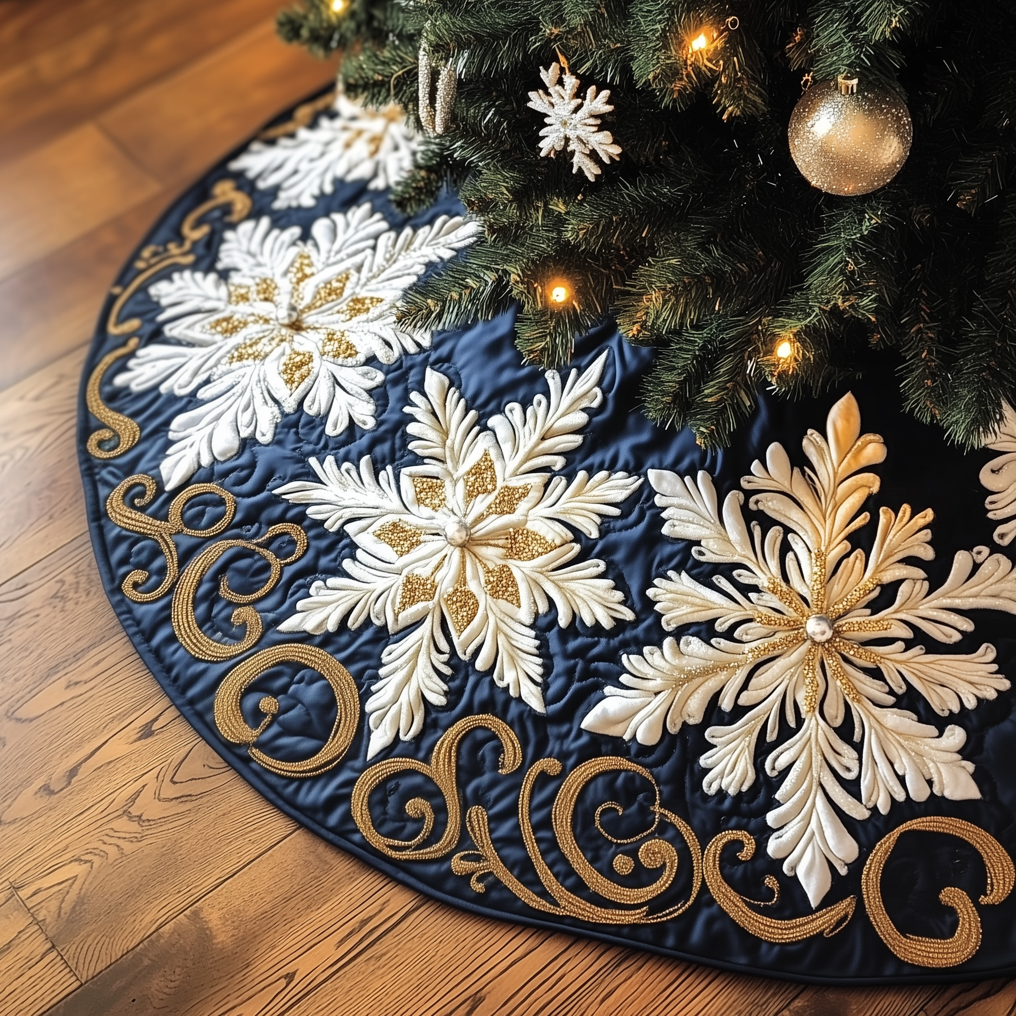 Snowflake Quilted Tree Skirt Perfect Gift Merch For Her