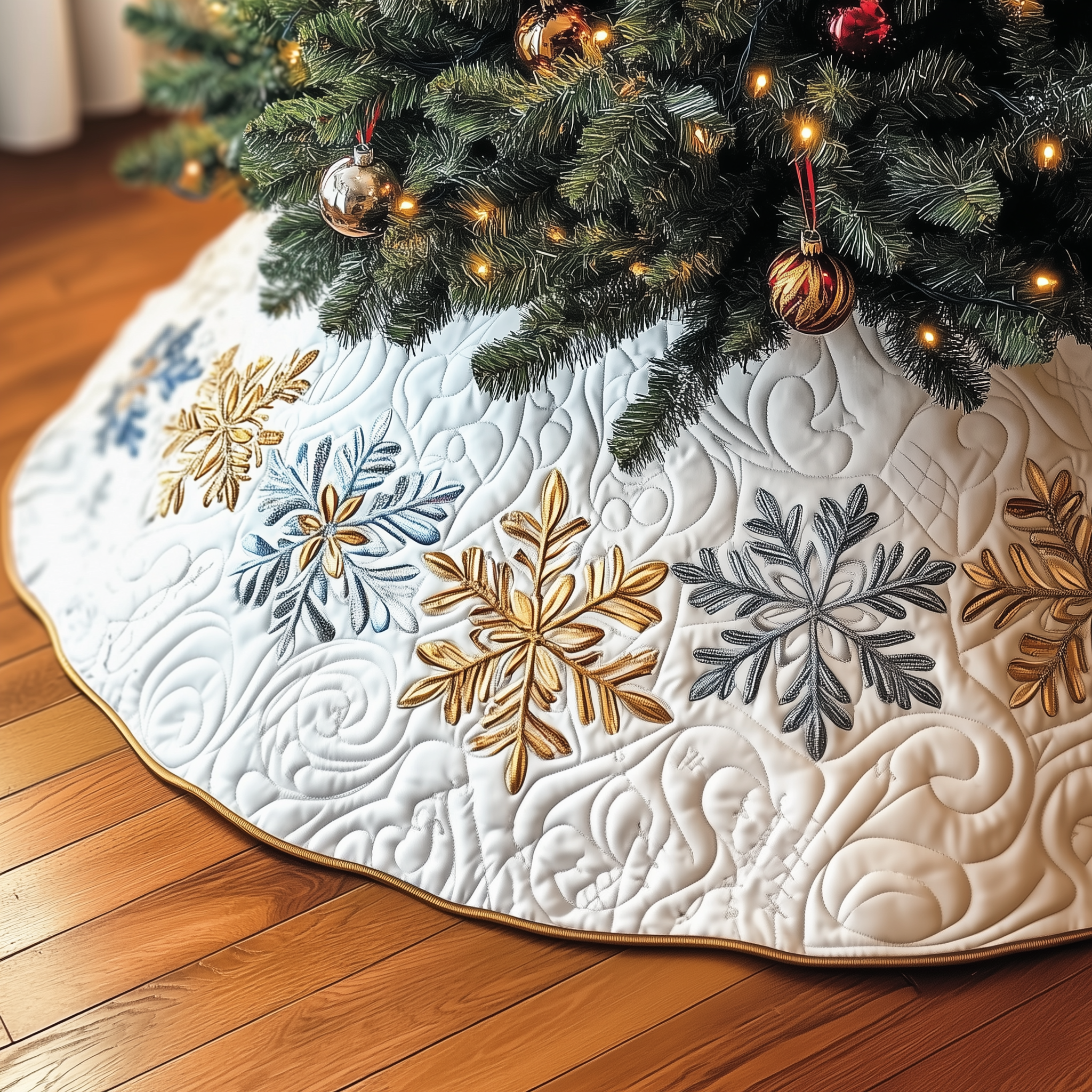 Snowflake Quilted Tree Skirt Special Birthday Gift Merch