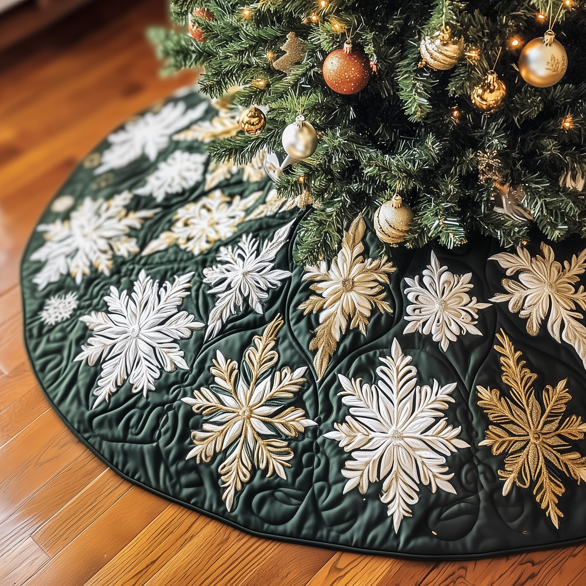 Snowflake Quilted Tree Skirt Unique Gift Merch For Friends
