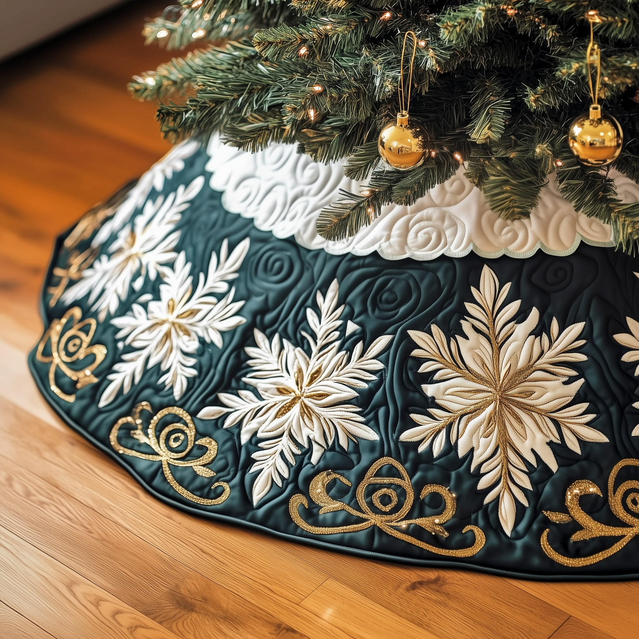 Snowflake Quilted Tree Skirt Warm Gift Merch For Family