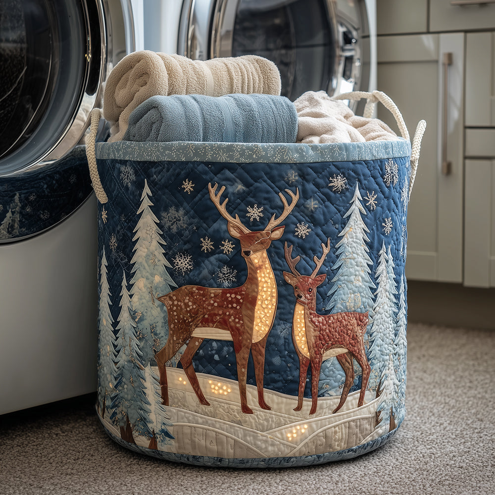 Snowflake Reindeer Quilted Laundry Basket Merch For Mom