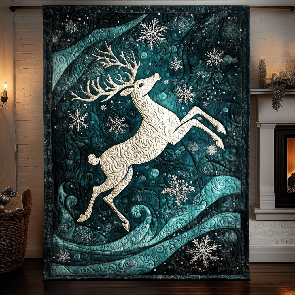 Snowflake Reindeer Scene Quilted Blanket Christmas Gifts For Husband